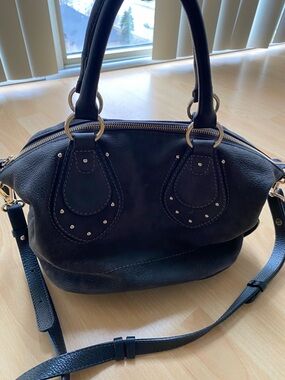 Black suede/leather 2 way bag shoulder bag/hand bag with Stud Accents